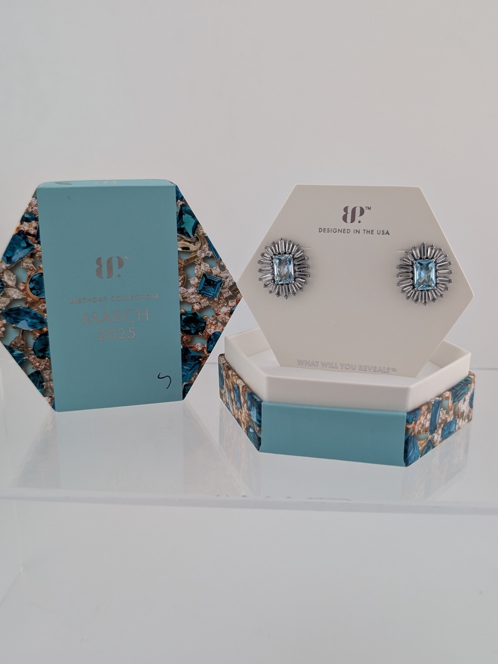 Light Blue Crystal Sunburst Stud Earrings